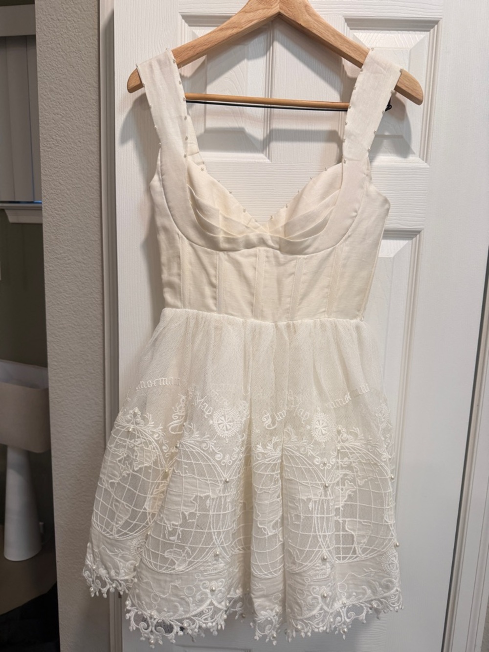 Zimmermann Style Cream Embellished Strap Mini Dress